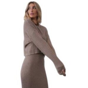 NWT Udel NY Basic Cable Knit Top in Mocha Small